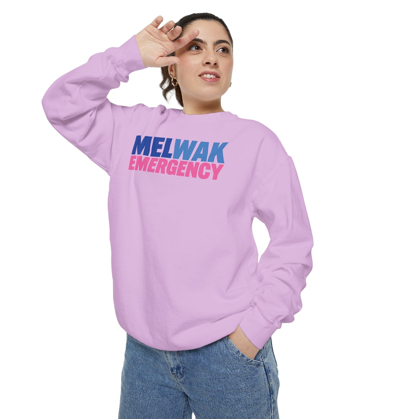 MELWAK Emergency Pink Comfort Colors Crewneck Sweatshirt