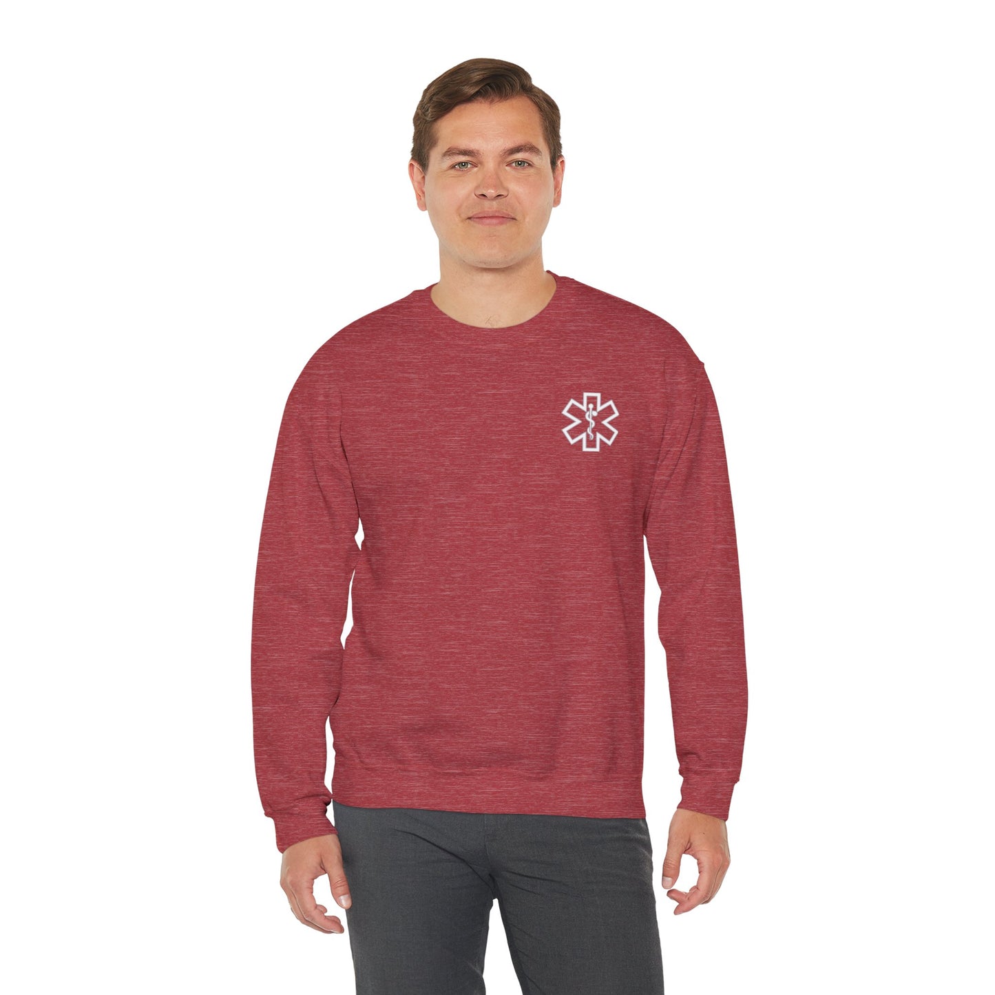 Medford EMS Heather Scarlet Red Gildan Heavy Blend Crewneck
