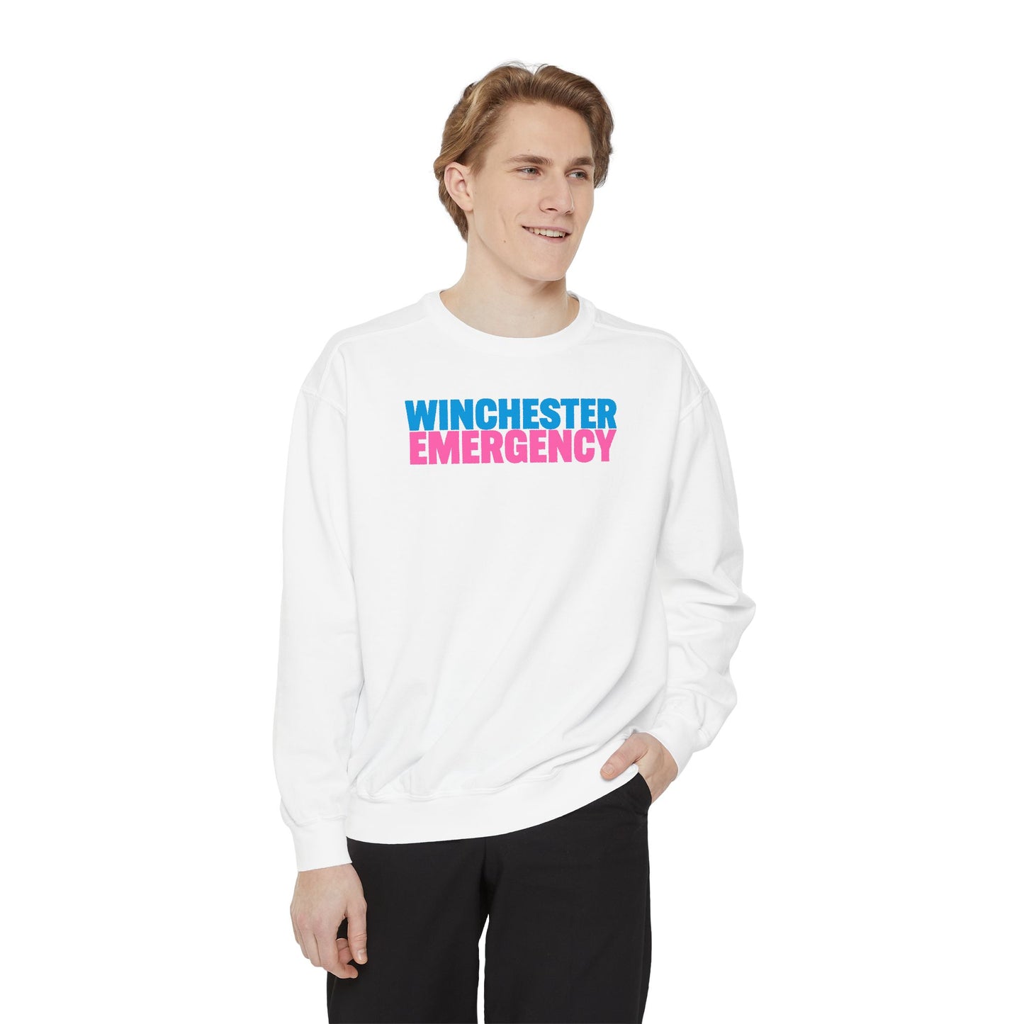 Winchester Emergency Breast Cancer Awareness Comfort Colors Crewneck Sweatshirt