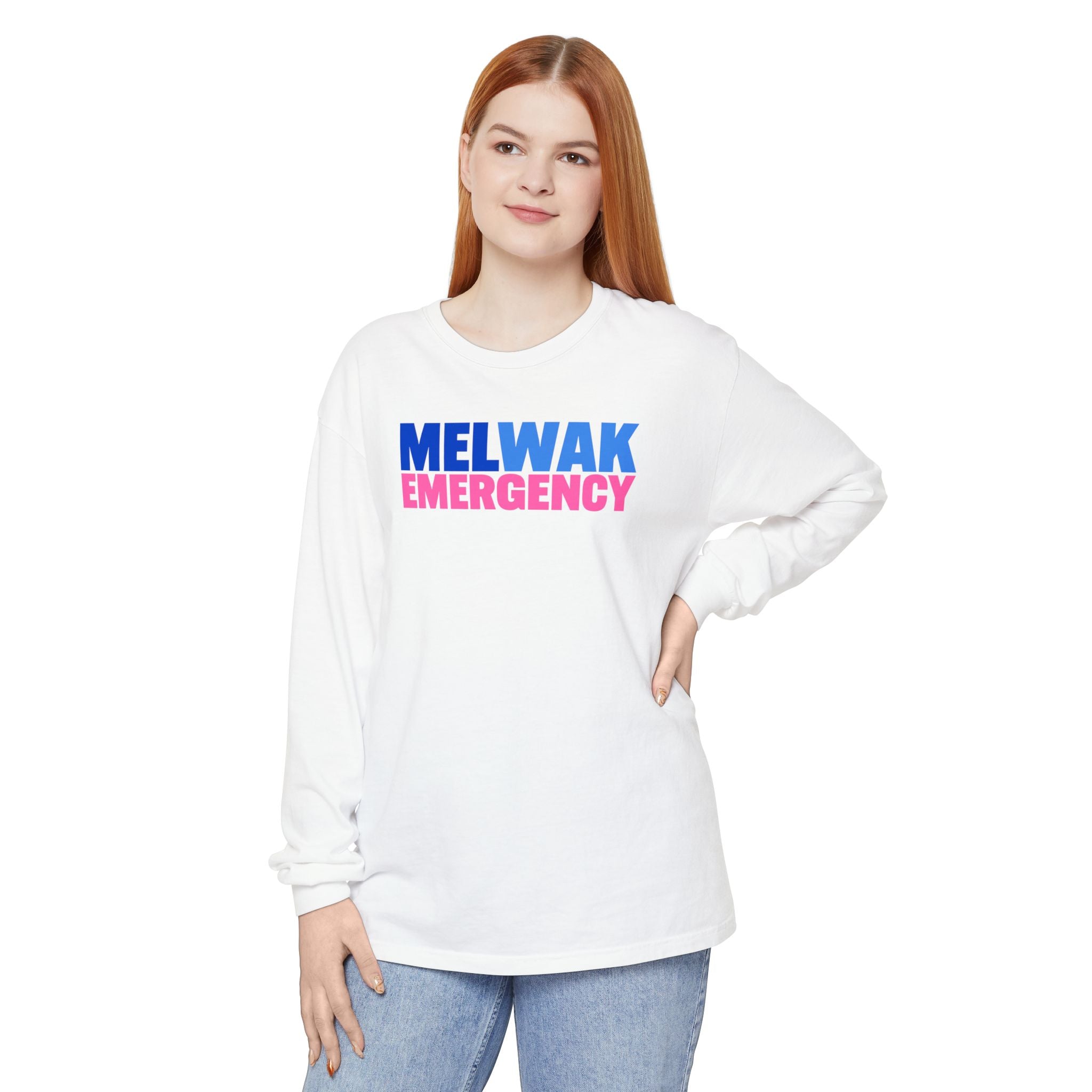 MELWAK EMERGENCY Pink CREWNECK LONG SLEEVE TEE