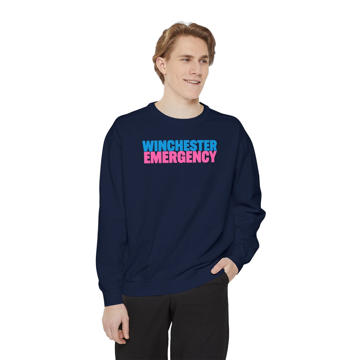 Winchester Emergency Breast Cancer Awareness Comfort Colors Crewneck Sweatshirt